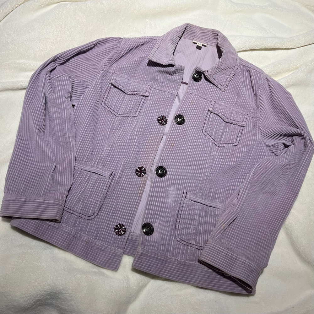 J Jill Purple Embellished Flower Corduroy Jacket